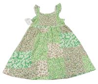 Zeleno-béžovo-biele kvetované patchwork šaty Nutmeg