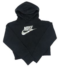 Černá crop mikina s kapucí a logem Nike
