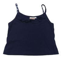 Tmavomodrý crop top s volánikom