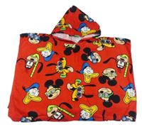 Červené froté osuškové pončo s Mickeym a kamarády a kapucňou