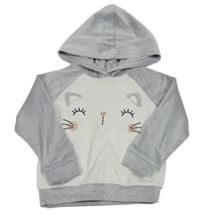 Bílo - lila plyšová mikiuna s obličejem a kapucňou