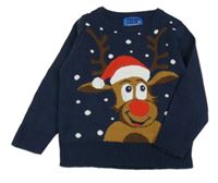 Tmavomodrý vianočný sveter so sobom