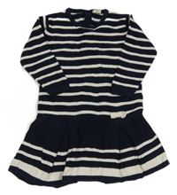 Tmavomodro-biele pruhované svetrové šaty s mašlou Alana