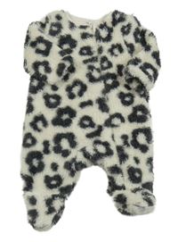 Bílo-šedý chlupatý overal s leopardím vzorem Tu