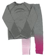 2set - Šedé funkční triko + šedo-růžové funkční kalhoty Crane