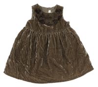 Hnedé zamatové šaty s 3D kvety H&M