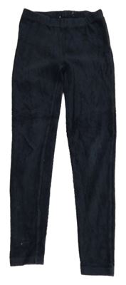 Tmavomodré rebrované zamatové legíny TEX