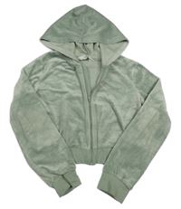 Zelená plyšová prepínaci crop mikina s kapucňou H&M