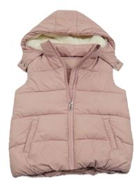 Růžová šusťáková zateplená vesta s kapucí Peacocks