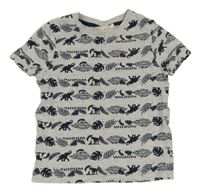 Šedo-tmavomodré sportovní tričko s listy a slony Kids
