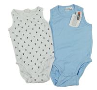 Nové - 2set - 2x body - světlemodré + bílé s kotvami 