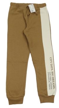 Nové - Hnědo-béžové tepláky s nápisem H&M