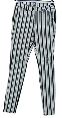 Dámske bielo-čierne pruhované skinny elastické nohavice Ever.me