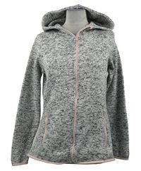 Dámská šedo-černá melírovaná pletená propínací mikina s kapucí Janina 