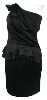 Dámske čierne saténové řasené púzdrové šaty s volánikmi Lipsy