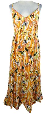 Dámské oranžovo-růžovo-černé vzorované midi šaty 