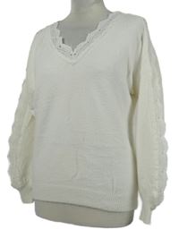 Dámský bílý svetr s krajkou 