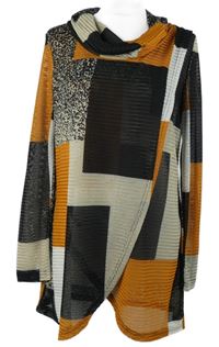 Dámská skořicovo-černo-béžová perforovaná halenka s límcem Izabel 