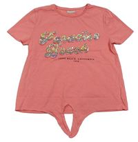 Růžové crop tričko s nápisem z flitrů Matalan
