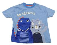Modré pruhované tričko s dinosaury Nutmeg