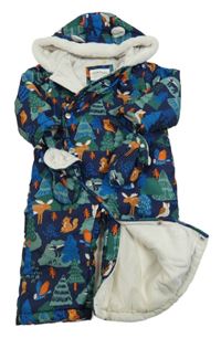 Tmavomodrá šusťáková zimní kombinéza s obrázky a kapucí+ rukavice John Lewis