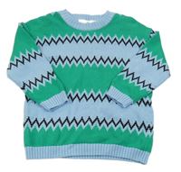 Modro-zeleno-černý vzorovaný svetr H&M