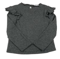 Antracitové úpletové tričko s volánikom Primark