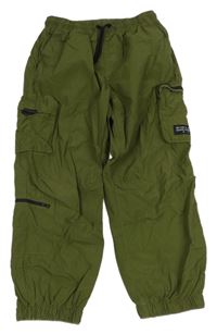 Khaki šusťákové podšité kalhoty s kapsami Next