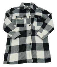 Černo-bílá kostkovaná chlupatá propínací dlouhá mikina Shein