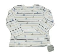 Nové - Bílé pruhované triko se zvířátky Little nutmeg