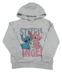 Šedá melírovaná mikina se Stitchem a Angelou a kapucí Primark