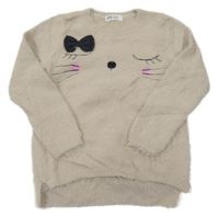 Béžový chlpatý sveter s ňufáčikom  a mašlou H&M