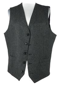 Pánská šedo-tmavomodrá vlněno/saténová vesta 