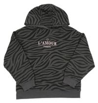 Tmavosivá vzorovaná mikina s ružovým nápisom a kapucňou Primark