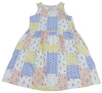 Farebné kockované kvetované bavlnené šaty H&M