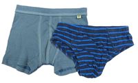 2set  - tmavomodré pruhované slipy + modrošedé boxerky 