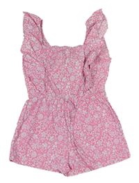 Růžový kraťasový overal s kytičkami a volánky JEFF&CO