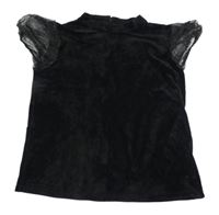 Černé plyšové tričko s organzovými rukávy Matalan 