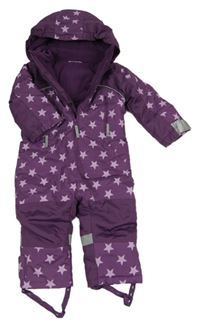 Fialová šusťáková zimní kombinéza s hvězdičkami a kapucí Smile