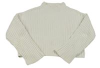 Biely rebrovaný crop sveter Zara