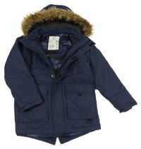 Tmavomodrá šušťáková zimná bunda s kapucňou M&S