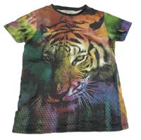 Černo-barevné pruhované tričko s tygrem Next