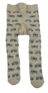 Šedo-béžové melírované teplé punčocháče s jeepy 