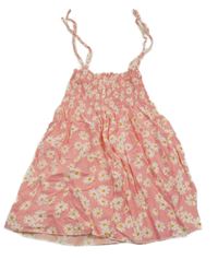 Ružové kvetované šaty so žabičkováním