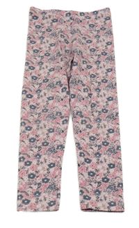 Růžovo-šedé květované legíny 