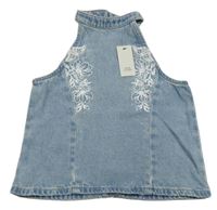 Nové - M odrý riflový top s výšivkou River Island