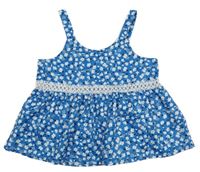 Modro-biely kvetovaný top s čipkou Shein