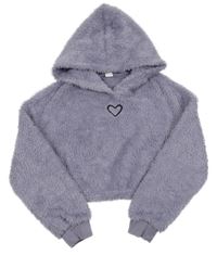 Levandulová chlupatá crop miina so srdiečkom a kapucňou Shein