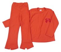 2set - Oranžové rebrované tričko s mašlí + flare nohavice