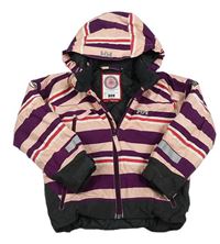 Svetloružová -fialová pruhovaná šušťáková funkčná zimná bunda s kapucňou Helly Hansen